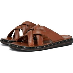 Melentias Deri Erkek Terliği, Deri Terlik, Ortopedik Taban Terlik, Deri Terlik