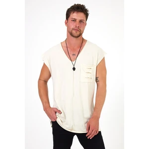 Düşük Omuz Cep Detaylı Oversize V Yaka Atlet