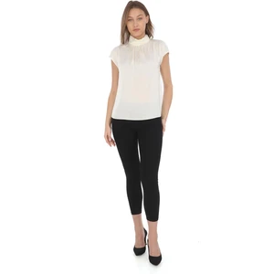 Yaka Drape Detaylı Saten Bluz 01-Ekru