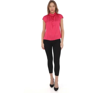 Yaka Drape Detaylı Saten Bluz 01-Fuşya