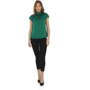 Yaka Drape Detaylı Saten Bluz 01-Yeşil