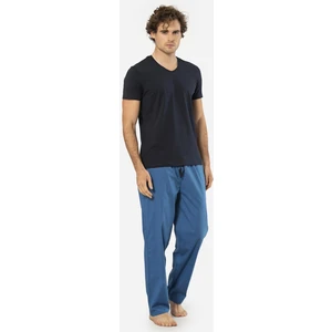 V Yaka Kısa Kol T-Shirt ve Cepli Ekoseli Alt Pijama Takım
