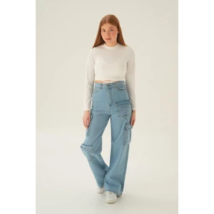 13100 Kargo Cep Detay Jean Buz