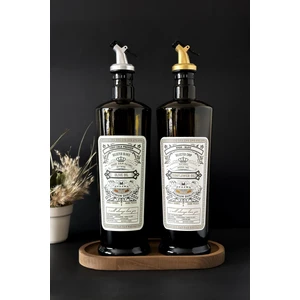Vintage 750 ml Yağdanlık, Stantlı, Gümüş Başlık + Altın Başlık