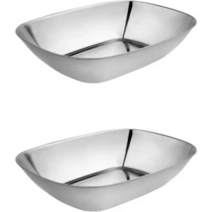 Kitchen Design Lab Paslanmaz Çelik Kayık Tabak Kase - Çerezlik, Meze ve Salata Kasesi Sosluk, 14 Cm, 2 Adet Orta Boy