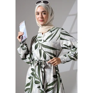 Mihran Butik 100% Viskon Günlük ve Rahat Uzun Çiçek Desenli Düğmeli Kemerli Ipli Yaka Tiril Yazlık Elbise