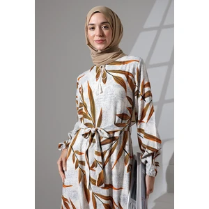 Mihran Butik 100% Viskon Günlük ve Rahat Uzun Çiçek Desenli Düğmeli Kemerli Ipli Yaka Tiril Yazlık Elbise