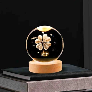 Kristal Cam Küre 3D Boyutlu Özel Lazer Işleme Ahşap Taban USB Kablolu LED Işıklı Tavan Yansıtma Ofis Ev Masaüstü Premium Diamond Home Seri Vip Life Dekoratif