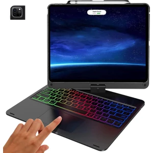 Ipad Pro 13 Inç M4 Çipli 7. Nesil Klavyeli Kılıf 360 Dönebilen Rgb Tuşlu Touchpad Özellikli