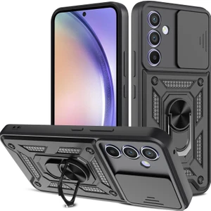 Galaxy A14 Kılıf Standlı Manyetik Yüzüklü Kamera Sürgülü Ultra Koruma Tank Zırh Kapak