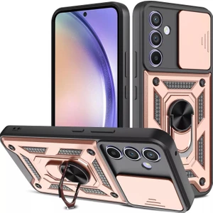 Galaxy A14 Kılıf Standlı Manyetik Yüzüklü Kamera Sürgülü Ultra Koruma Tank Zırh Kapak