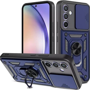 Galaxy A15 Kılıf Standlı Manyetik Yüzüklü Kamera Sürgülü Ultra Koruma Tank Zırh Kapak