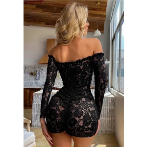 Kiss Bump Büzgülü Bağlama Detaylı Vücuda Oturan Gösteren Dantel Mini Elbise Geniş Beden Aralığı