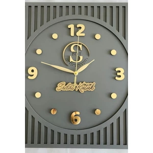 Esamore Concept Kare Gold Rakamlı Kişiselleştirilebilir 50*50 cm Duvar Saati - Ahşap Duvar Saati - Büyük Duvar Saati