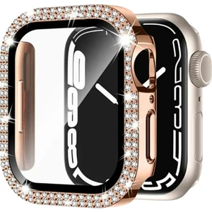 Apple Watch 44 mm Uyumlu Taşlı Ekran ve Kasa Koruyucu Rose Gold (Ürün Saat Koruyucusudur)