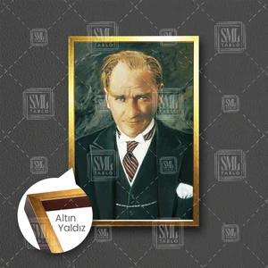 SML Tablo Mustafa Kemal Atatürk Portresi Çerçeveli Dikey Kanvas Tablo