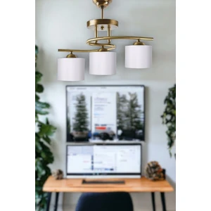 Fer Avize Fuji Modern Dekoratif Eskitme Renk Salon - Mutfak - Yatak Odası 3 Lü Beyaz Kumaş Başlıklı Avize