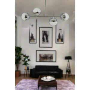Fer Avize Çello Modern Tasarım Metal Krom Renk Cafe - Salon - Mutfak – Yatak Odası – LED  4'lü Avize