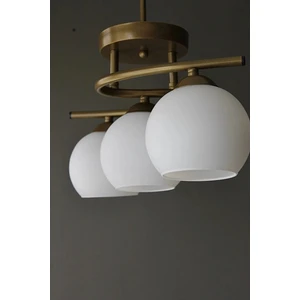 Fer Avize Fuji Modern Dekoratif Eskitme Renk Beyaz Camlı Salon - Mutfak - Yatak Odası 3 Lü Avize