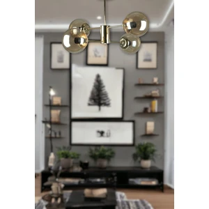 Fer Avize Oscar Modern Lüks Tasarım Gold Renk Kasa Bal Camlı Salon - Mutfak - Yatak Odası 4 Lü Avize