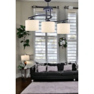 Fer Avize Fuji Modern Dekoratif Siyah Renk Salon - Mutfak - Yatak Odası 3 Lü Krem Kumaş Başlıklı Avize