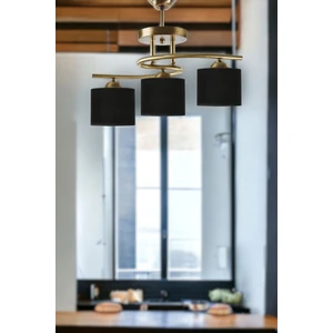Fer Avize Fuji Modern Dekoratif Eskitme Renk Salon - Mutfak - Yatak Odası 3 Lü Siyah Kumaş Başlıklı Avize