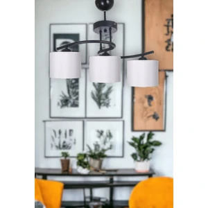Fer Avize Fuji Modern Dekoratif Siyah Renk Salon - Mutfak - Yatak Odası 3 Lü Beyaz Kumaş Başlıklı Avize