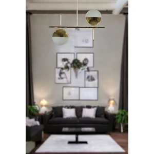 Fer Avize Çello Modern Tasarım Metal Gold Renk Cafe - Salon - Mutfak – Yatak Odası – LED 2'li Avize