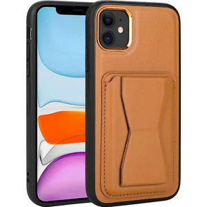 PineApple TR Apple iPhone 11 Uyumlu Kartlıklı Standlı ​pu Deri Zore Memo Kapak-Kahve Açık