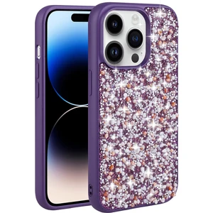 PineApple TR Apple iPhone 14 Pro Uyumlu Parlak Taşlı Tasarım Zore Linea Kapak-Derin Mor
