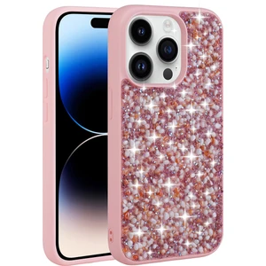 PineApple TR Apple iPhone 14 Pro Uyumlu Parlak Taşlı Tasarım Zore Linea Kapak-Pembe