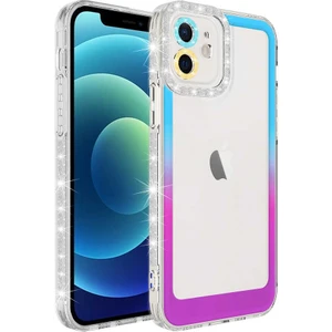 PineApple TR Apple iPhone 11 Uyumlu Simli ve Renk Geçiş Tasarımlı Lens Korumalı Zore Park Kapak-Mavi-Mor