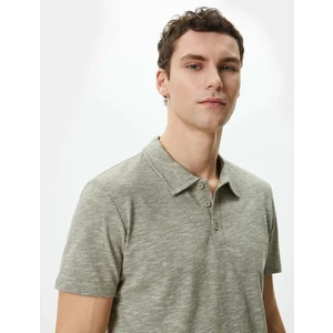 Polo Yaka Tişört Düğme Detaylı Kısa Kollu Kırçıllı - Koton - 4SAM10096MK - Haki - S