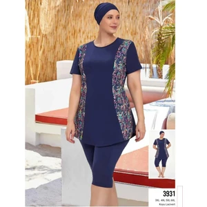 3931 Battal  Koyu Lacivert Lycralı Yarı Kapalı Havuz Mayo