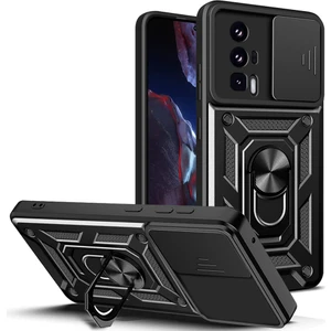 Xiaomi Poco F5 Pro Kılıf Standlı Manyetik Yüzüklü Kamera Sürgülü Ultra Koruma Tank Zırh Kapak
