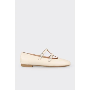 Ekru Deri Kadın Günlük Ayakkabı