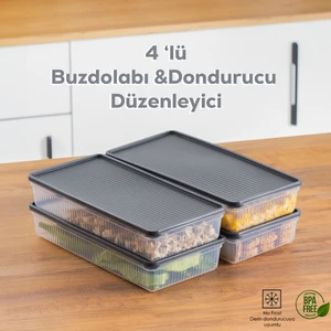 1101 4 Lü Dikdörtgen No-Frost Derin Dondurucu Çok Amaçlı Yiyecek Saklama Kabı Seti