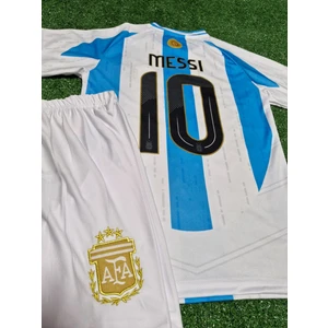 Arjantin 2024/25 Yeni Sezon Lionel Messi Çocuk Forması Şort Çorap Bileklik 4'lü Set