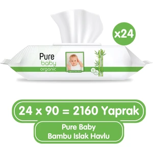 Pure Baby Organik Bambu Özlü Islak Havlu 90'lı x 24 Adet (2160 Yaprak)