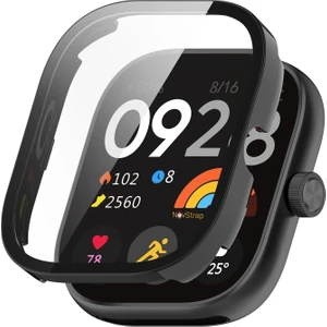 Novstrap Xiaomi Redmi Watch 4 ile Uyumlu Ekran Koruyucu Temperli Cam ve Kasa Koruyucu Kılıf Sert Pc