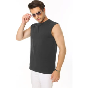 Erkek Koyu Antrasit Tank Sıfır Kol Pamuk T-Shirt