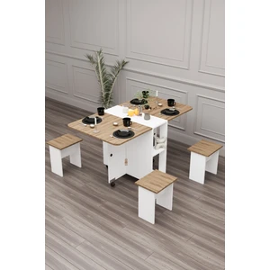 Bozova Açılır Kapanır Yemek Masası Mutfak  Masası  Balkon Masası  Oval  4 Tabureli