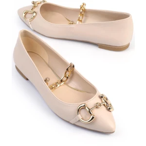 Ase Kadın Babet Zincirli Tokalı Bej Deri