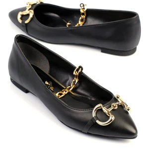 Ase Kadın Babet Zincirli Tokalı Siyah Deri