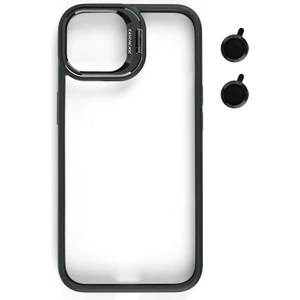 Tech&bello accessories iPhone 14 Kılıf Kamera Standlı + Lens Koruyuculu Kapak - Siyah