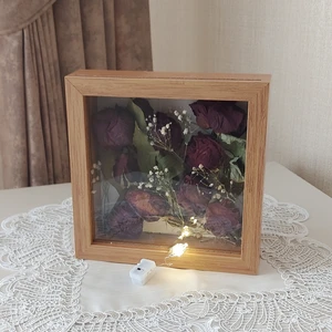 Verda Çerçeve 20X20X5 cm Ledli Bambu Anı Çerçevesi! Yeni Moda Çiçek Anı Çerçevesi!