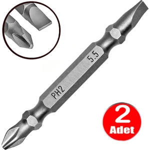 Alet Çantam Cr-V Çeliği Yıldız Düz Çift Taraflı Bits Uç Ph2-Sl5.5 Tornavida Uçlu Matkap Vidalama Ucu -2 Adet