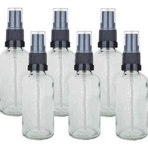 50ML Fısfıs Sızdırmaz Siyah Sprey Kapaklı Şeffaf Cam Şişe 6 Adet