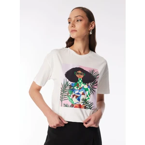 Kırık Beyaz Kadın Bisiklet Yaka Basic T-Shirt F4SL-TST0208