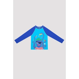 Erkek Çocuk Korsan ve Ahtapot Desenli Turkuaz Yüzücü Üst